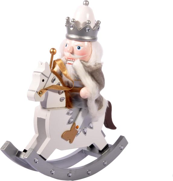 Soldier King on horseback with Cloak Christmas Nutcracker Silver - 30cm