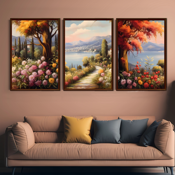Set of 3 Wall Art Decor Prints - A3 Size - Seaside Panorama (Unframed)