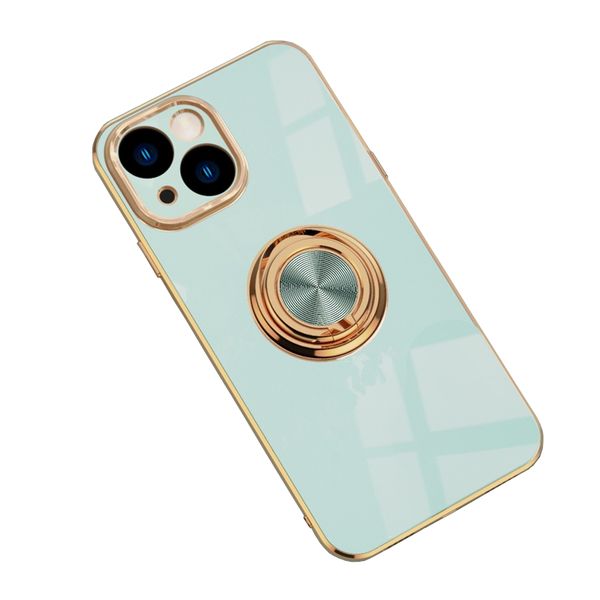 Gold Electroplated Phone Case with Magnetic Ring Holder for iPhone 14 Plus