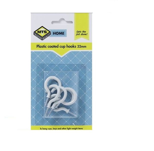 MTS Home Cup Hooks 32mm P/Coated 6 Pieces