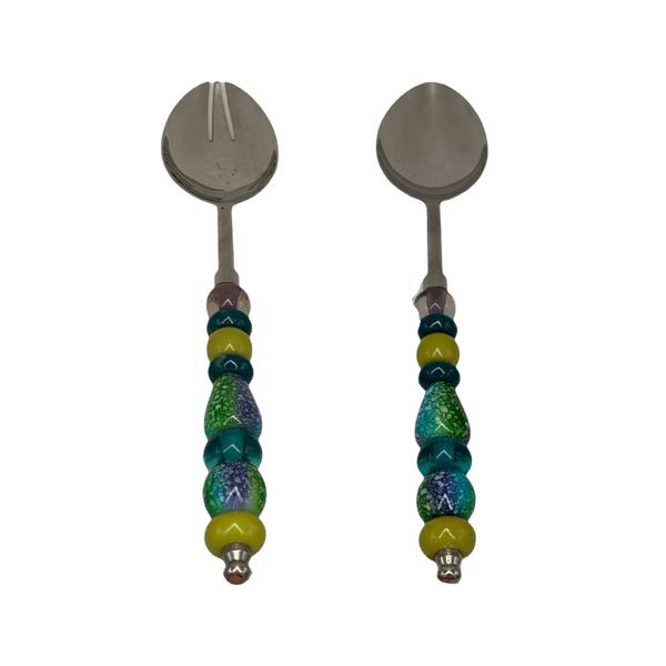 Salad Server 2 Piece Set Beaded Handle D/Blue