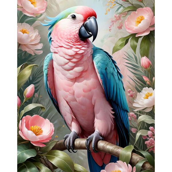 Artikon Paint By Numbers DIY 40cmx50cmx2cm - Parrot Pink Blue Lotus Branch
