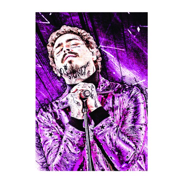 Post Malone, Grunge Art, Purple Abstract - A1 poster