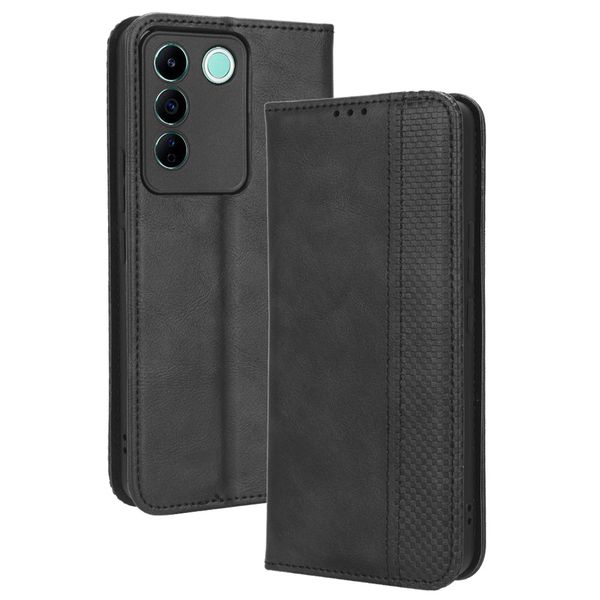 Flip Cover for Vivo V27E Magnetic Buckle Retro Patterned Leather Case