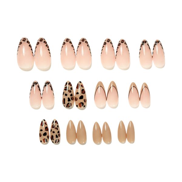 24-Piece Almond Shape Press-On Nail Set - Nude &amp; Leopard French Tip Design