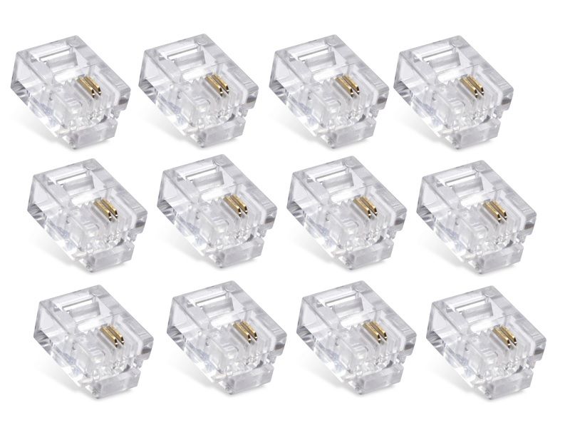 2Pin RJ11 6P2C Modular Plug Telephone Cord Crimp Connector (50 Pack)