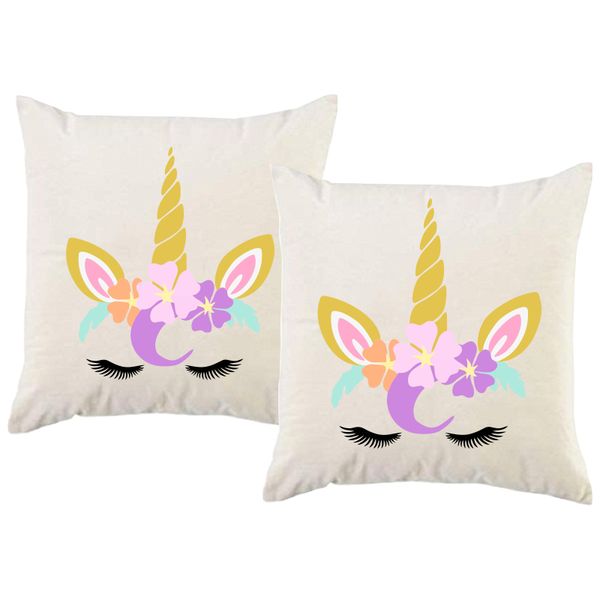 PepperSt – Scatter Cushion Cover Set – Unicorn Face with Flowers