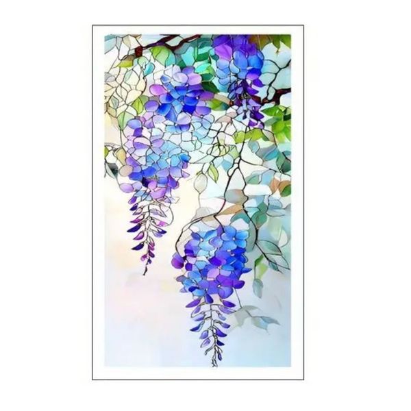 Decor Removable Cling Purple Floral Stained Glass Sticker -99cm