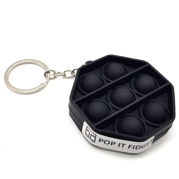 BUFFTEE Matte Black Octagon Keyring Pop It Fidget Toy TIKTOK Popping Toy
