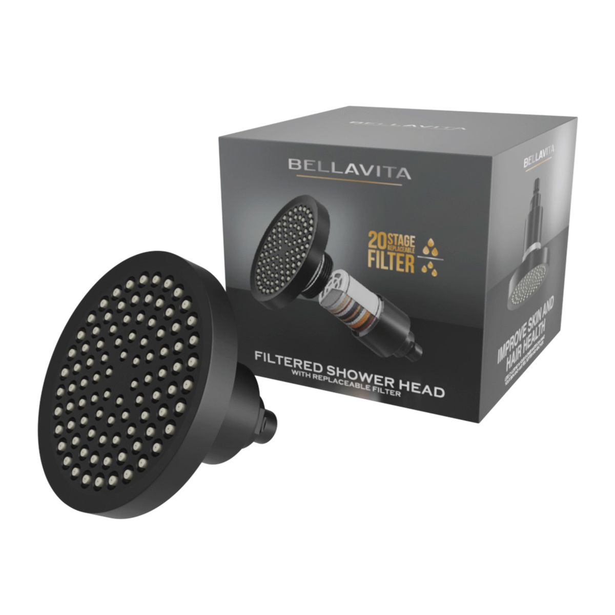 Bellavita Filtered Shower Head with 20-Stage Filtration - Matte Black