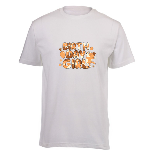 Kids White Short Sleeve T-Shirt - Bluey Birthday Girl