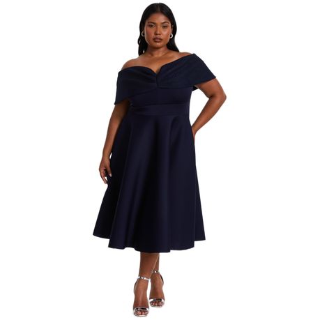 Quiz Women Plus Size Curve Navy Midi Skater Dress Daily Sale Shop