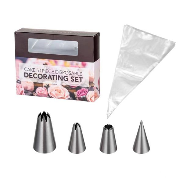 50 Pieces Thickened Cake Decorating Set Disposable Pastry Bag Piping Tip &amp; Bag