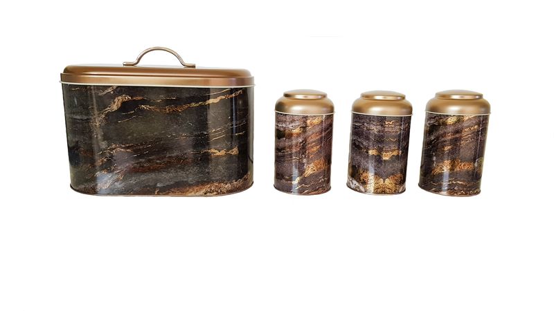 Continental Homeware Rock and Gold Bread Bin &amp; 3Pcs Canister Set