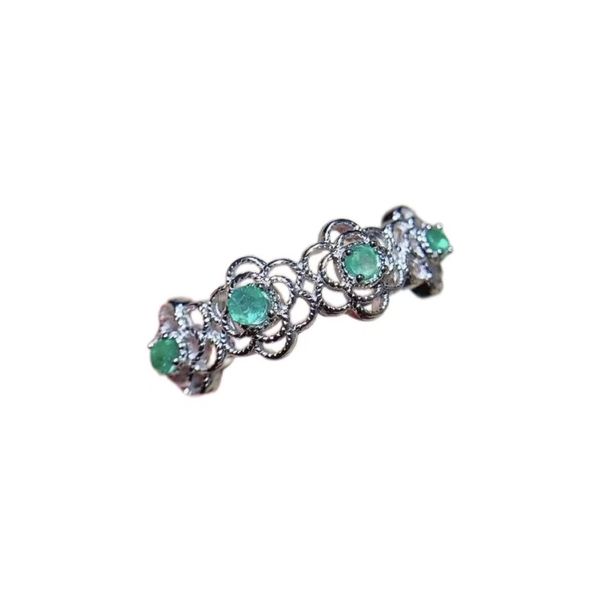 Openwork Lace Emerald Ring, S925 Silver Elegant Band