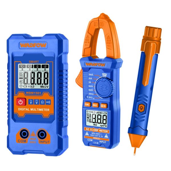Wadfow - Electrical Clamp Meter, Multimeter &amp; Voltage Detector- 3 Pce Set