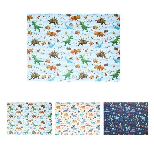Birthday Gift Wrapping Paper - Dinosaur Pattern (Set of 6, 50cm x 70cm)