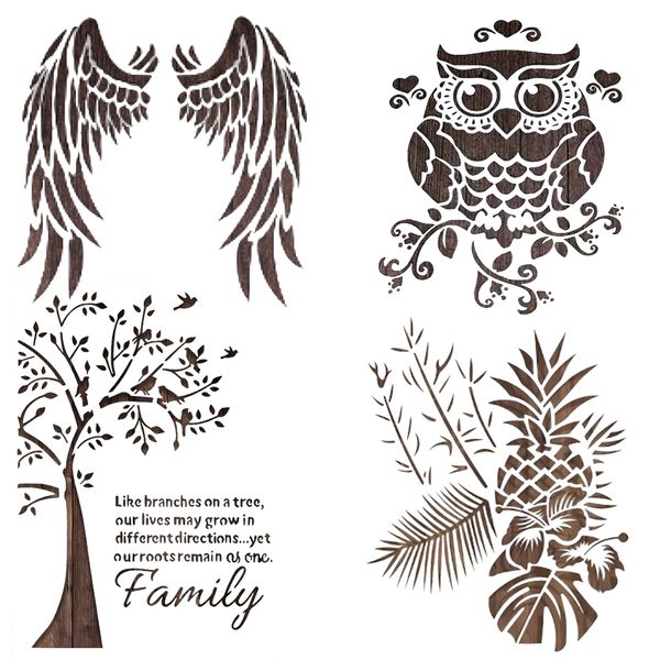 Craft Reusable &amp; Washable Art Stencils For DIY Projects Set of 4 - 29.7cm