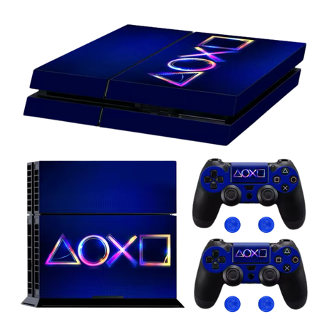 PS4 Console Skin with 2 Controller Skins + 4 Blue Joystick Caps - Classic Image