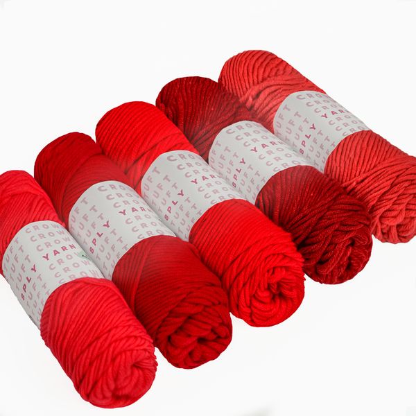 TUFT CROWD - Red Yarn, 8-ply Tufting Yarn ( 5 x 100g ) , Knitting Yarn