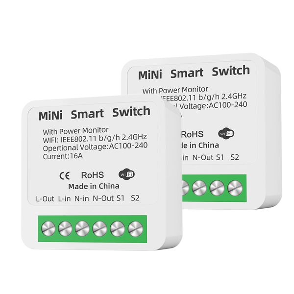 2 Piece 16A Wi-Fi Smart Switch Mini Wireless Light Timer Plugs App Control