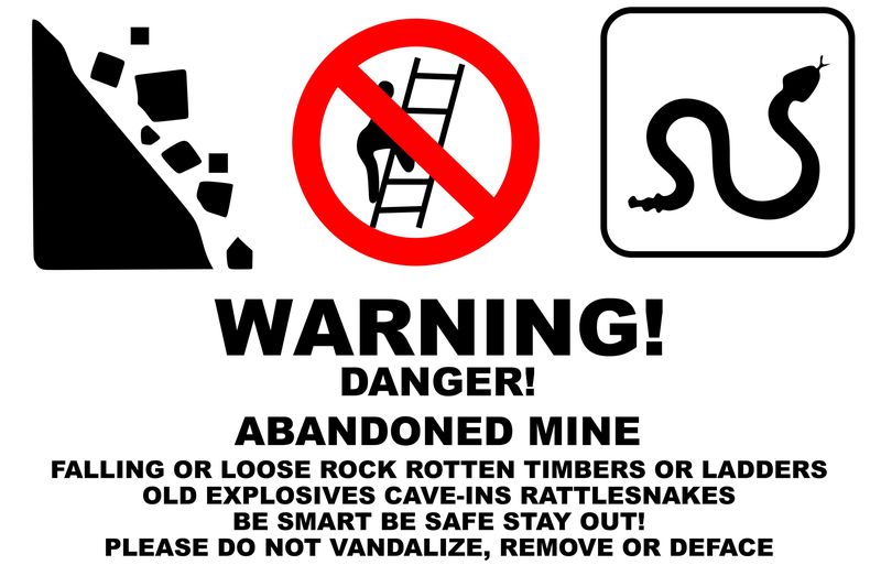 Warning Danger Abandoned Mine 80x120cm Sign - 2 Pack.