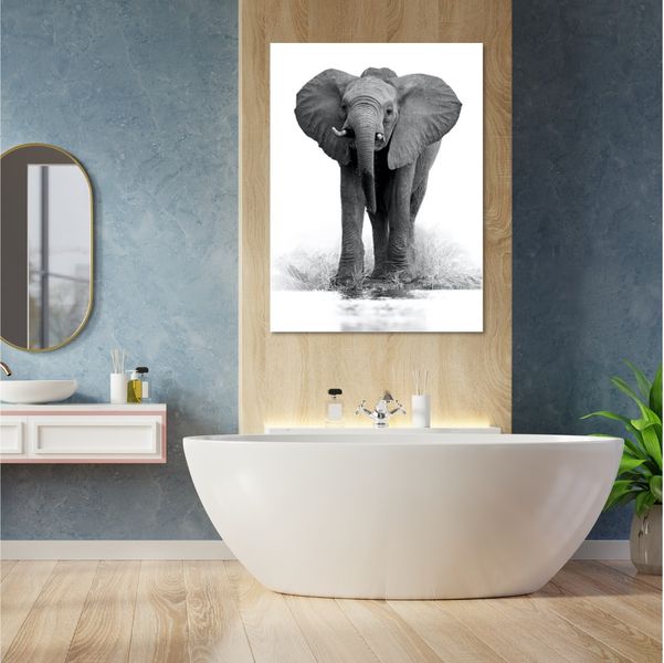 Canvas Wall Art - Black White Elephant Portrait - 60cm x 90cm