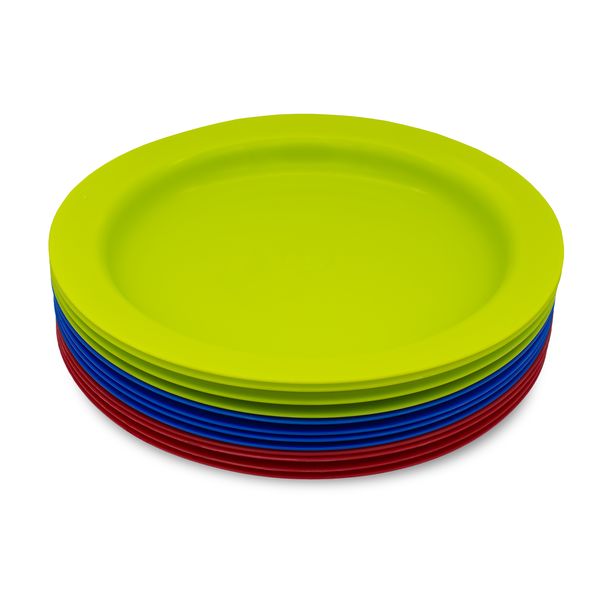 Round Reusable Plastic Dinner Plates, High Quality &amp; Easy to Clean, 12 Pack