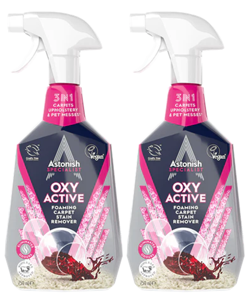 Carpet Stain Remover - Oxy Active Foam Pet Odour Cleaner | 2 Pck | Astonish