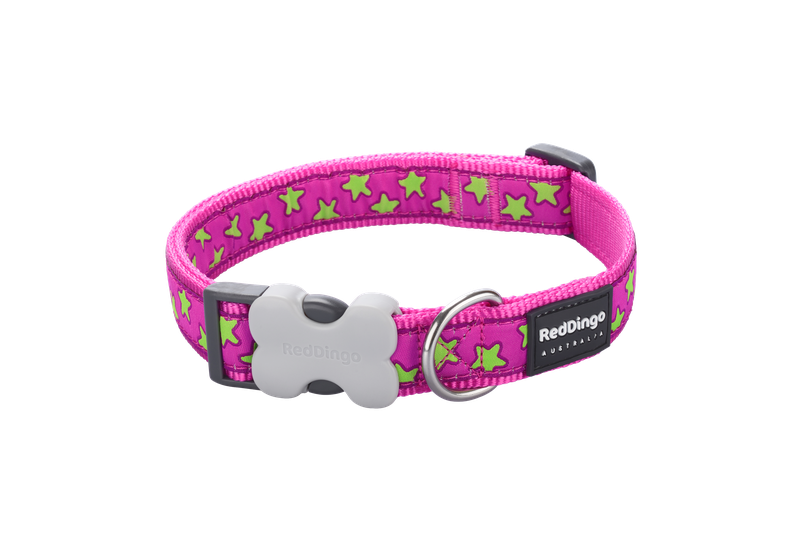 Red Dingo Design Collar - Stars Lime on Hot Pink - Pink XS