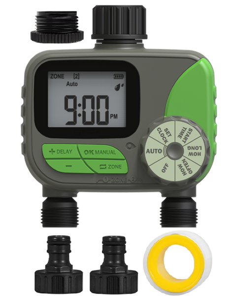 X-HOME Irrigation Watering Garden Timer 2 Zone Programmable Automated