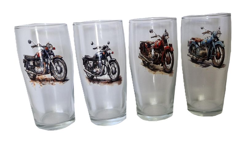 Beer Glass set with Motorcycle Designs