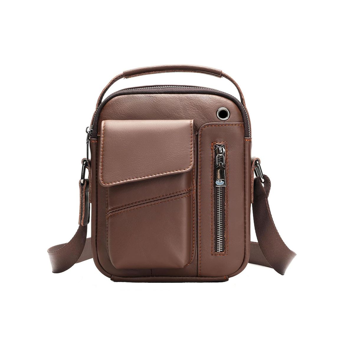 Men Genuine Leather Bag Retro Crossbody Casual Shoulder Satchel - Coffee