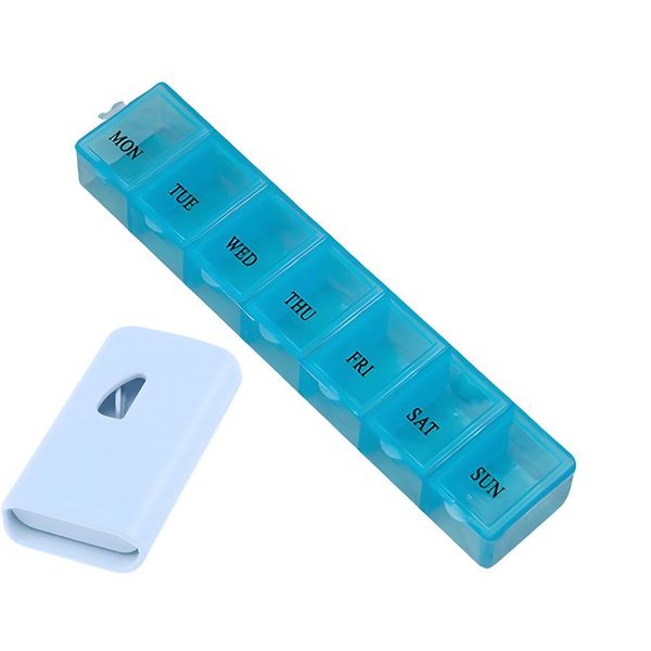 Mixed Vibrant Colors 7 Day Pill Box + Safe Blade Pill Cutter Combo
