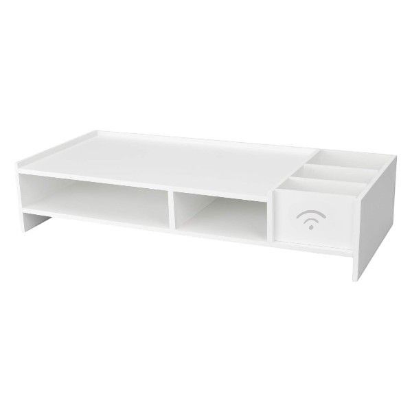 Multi-Functional Computer Monitor Riser Stand With Built-In Storage - White