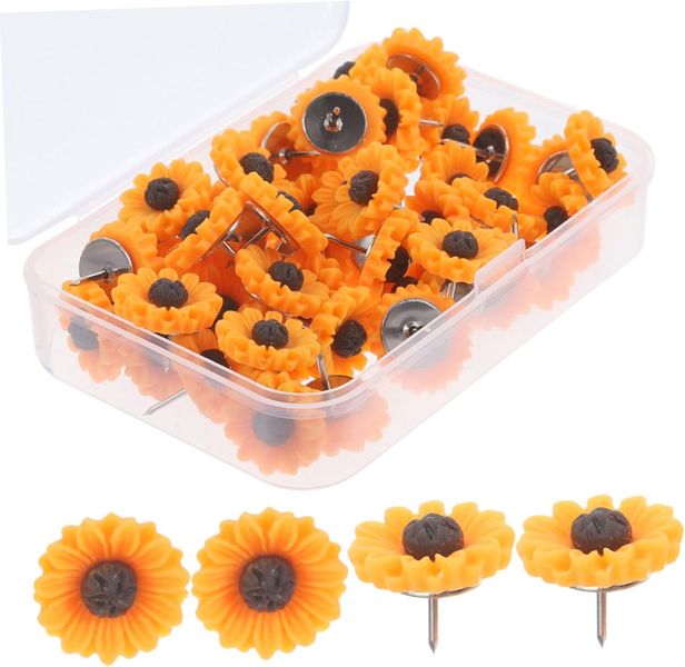 50pcs Sunflower Shaped Push Pins Decorative Message Board Tacks for Office