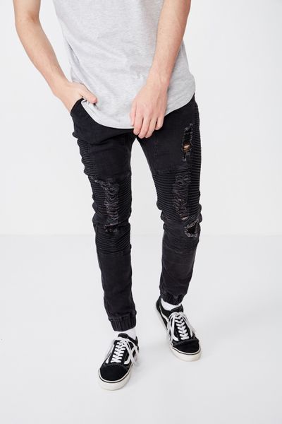 Men's Factorie Moto Denim Cuffed Jean - Almost Black Distressed