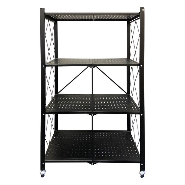Foldable Storage Rack 4 Shelf Black, (715x365x1275mm)