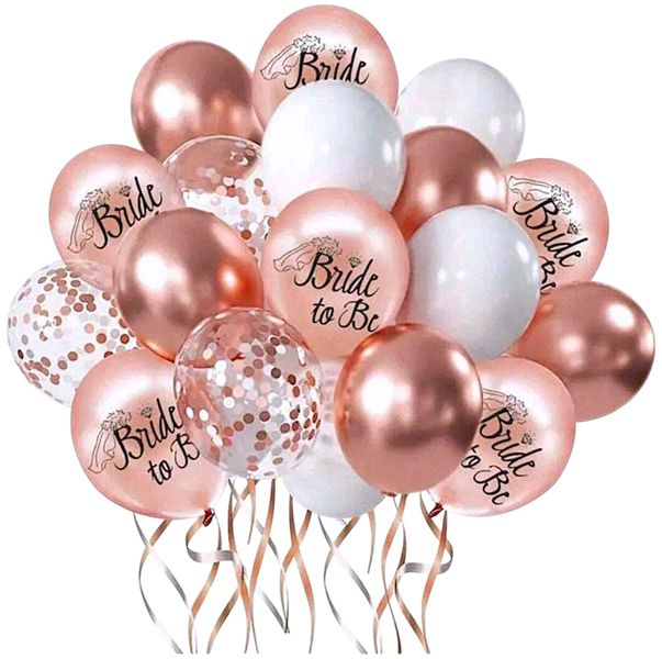 48 Piece Bride To Be Rose Gold &amp; White Confetti Balloon Set