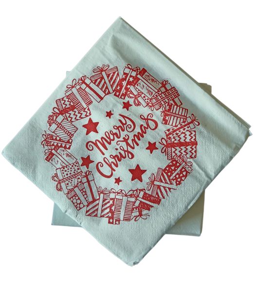2Ply 100 Red Merry Christmas Wreath serviettes
