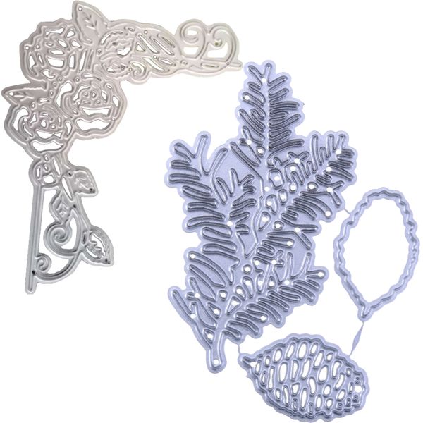 Craft Stationery Pine Tree &amp; Triple Rose Steel Stencil Template(9.2, 10cm)