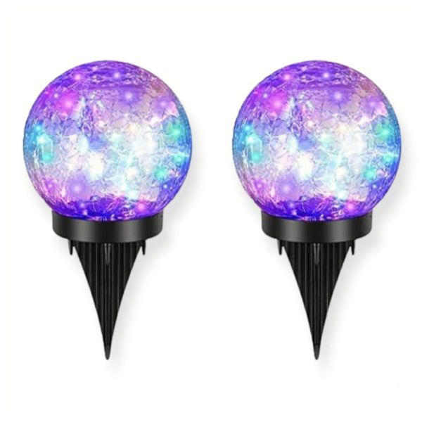 Cracked Glass Solar LED Light Garden Outdoor Decorative Light 10CM - 2 Pieces