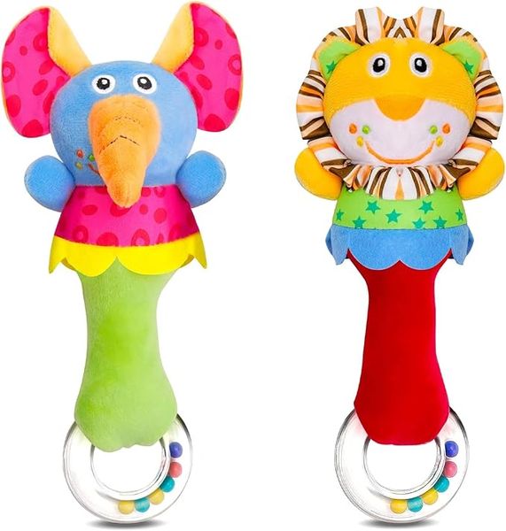 2 Piece Plush Animal Rattle Toy Set