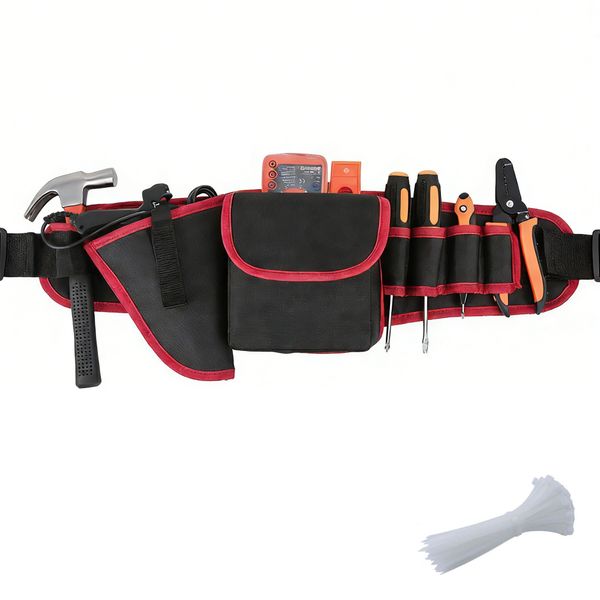 ElectricianTool Belt Waist Bag with Loops &amp; 100PC Nylon Cable Ties