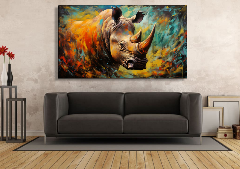 Canvas Wall Art - Rhino Profile Colourful Abstract - IM1085