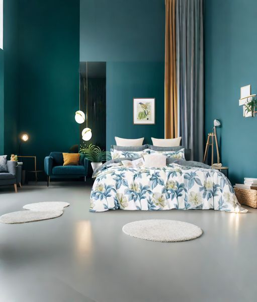 White-Blue Polyester Leaf All 200 tc Duvet Cover 6piece