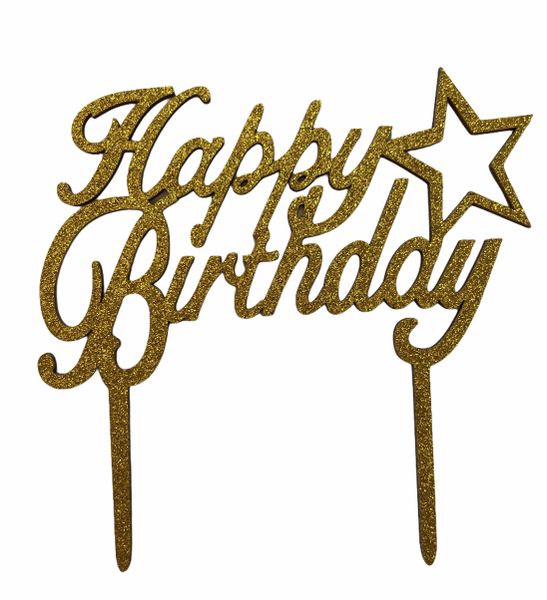 Happy Birthday Gold Glitter Star Cake Topper/Cake Decorations