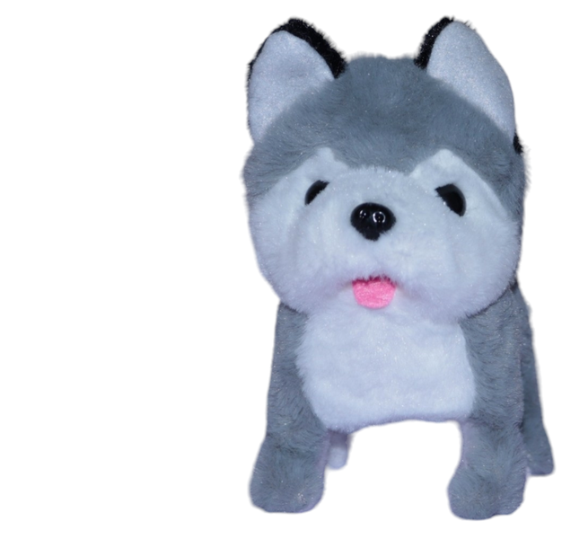 Plush Walking Dog 14cm Battery Operated - Grey