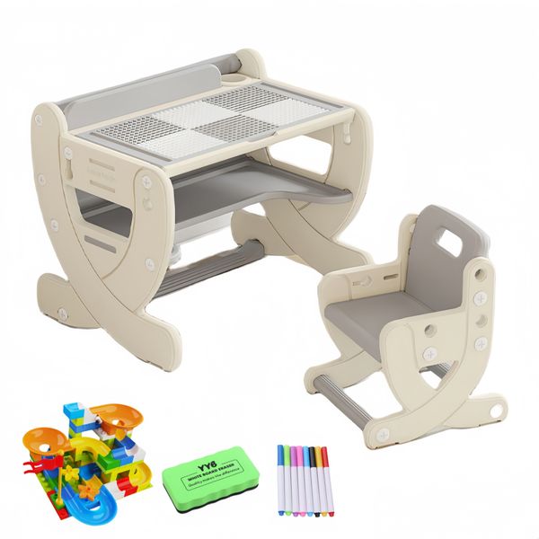 Kids Table and Chair Kids Play Table with Building Blocks &amp; Drawing Board