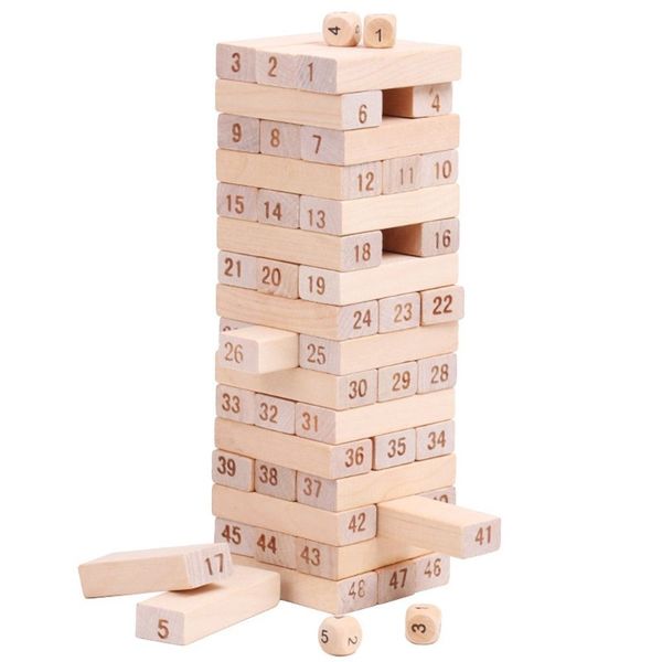 51-Piece Wooden Numbered Stacking Tower Game - Brown